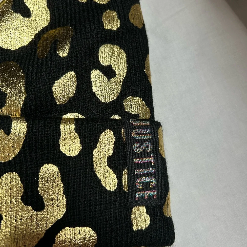 Justice girls hat/gloves set black/ gold foil‎
